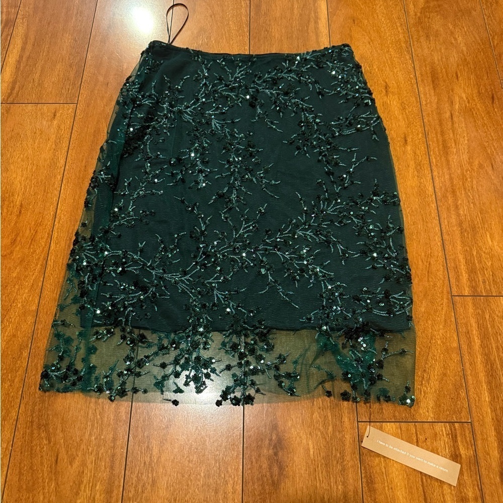 NWT REFORMATION petites blanca skirt in black green embellished modesen